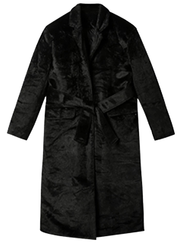 NEW Arrival Korean Fashion Winter Oversized Long Black Soft Faux Fur Trench Coat for Women Long Sleeve Sashes Casual Stylish Ladies Winter Fashion Apparel Supplies