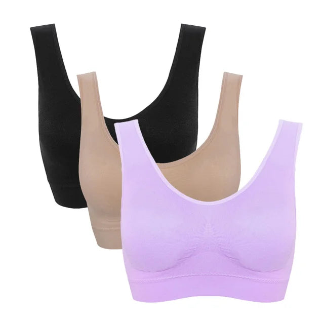NEW Arrivals 3PCS Set M-5XL Lot Sports Bra Women's Intimates With Pads Plus Size Bras For Women Active Brassiere Push Up Big Size Yoga Sports Vest Wireless BH 5XL