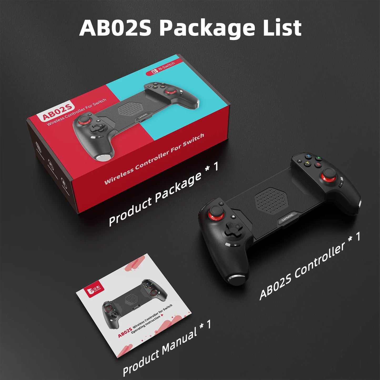 AB02S Wireless Stretching Game Controller for NS Hall Effect Joystick 6-Axis Gyro Turbo Programmable Dual Vibration Video Games Console Player Controller