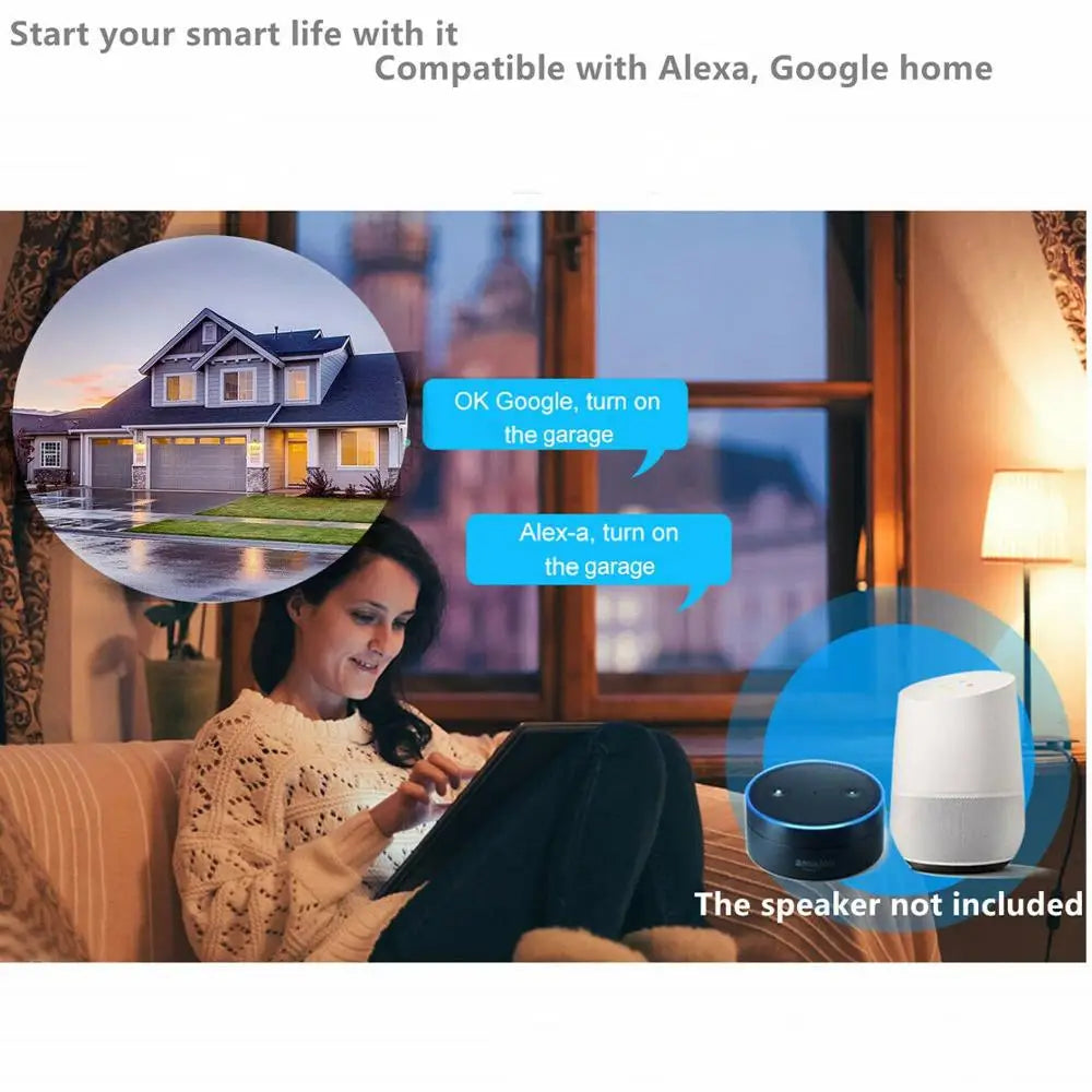 TUYA Smart WIFI 2.4G Garage Door Opener Controller Open & Close by Phone APP And 433 Remote Compatible Alexa & Google Home