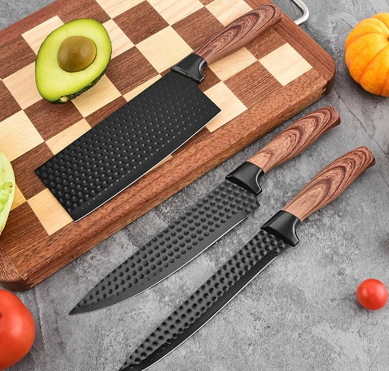 NEW 6 PCS Japanese Set Kitchen Sharp Knife Set With Covered Handle Chef's Meat Cleaver Vegetable Fruit Knife Kitchen Scissors Set Outdoor Camping Grill Barbeque Cooking Tools Set