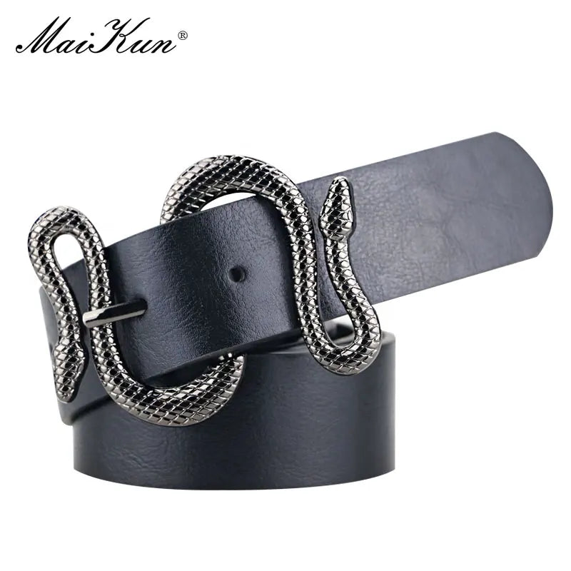 Maikun Belts for Women Snake Shape Pin Buckle Belt High Quality Leather Women Belt PU Waistband