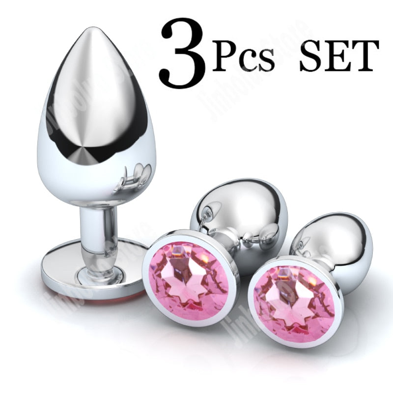 3Pcs/Set Smooth Massager Anal Beads Crystal Jewelry Heart Butt Plug StImulator Women Sex Toys Dildo Stainless Steel Anal Plug
