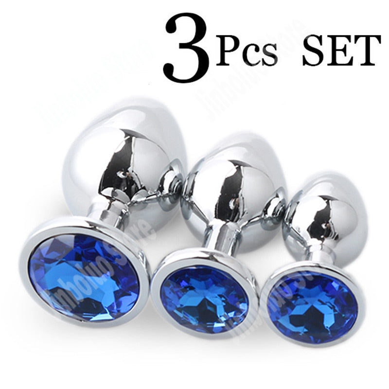 3Pcs/Set Smooth Massager Anal Beads Crystal Jewelry Heart Butt Plug StImulator Women Sex Toys Dildo Stainless Steel Anal Plug