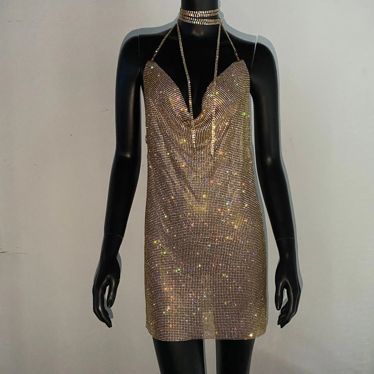 NEW Arrivals S-XL Black/Gold/Silver Color Hot Women's Rhinestone Mini Dress Sexy Hot Girl Dress Full Diamond Dress for Women Evening Party Night Clubwear Sexy Luxury Dress