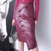 Black/Burgundy Color High Quality Customized Size Color, New Design 100% Natural Sheepskin Leather Wrap Skirt Asymmetry Genuine Leather Long Skirt Office Lady Business Dinner Evening Party Clubwear Ladies Luxury Apparel Acces