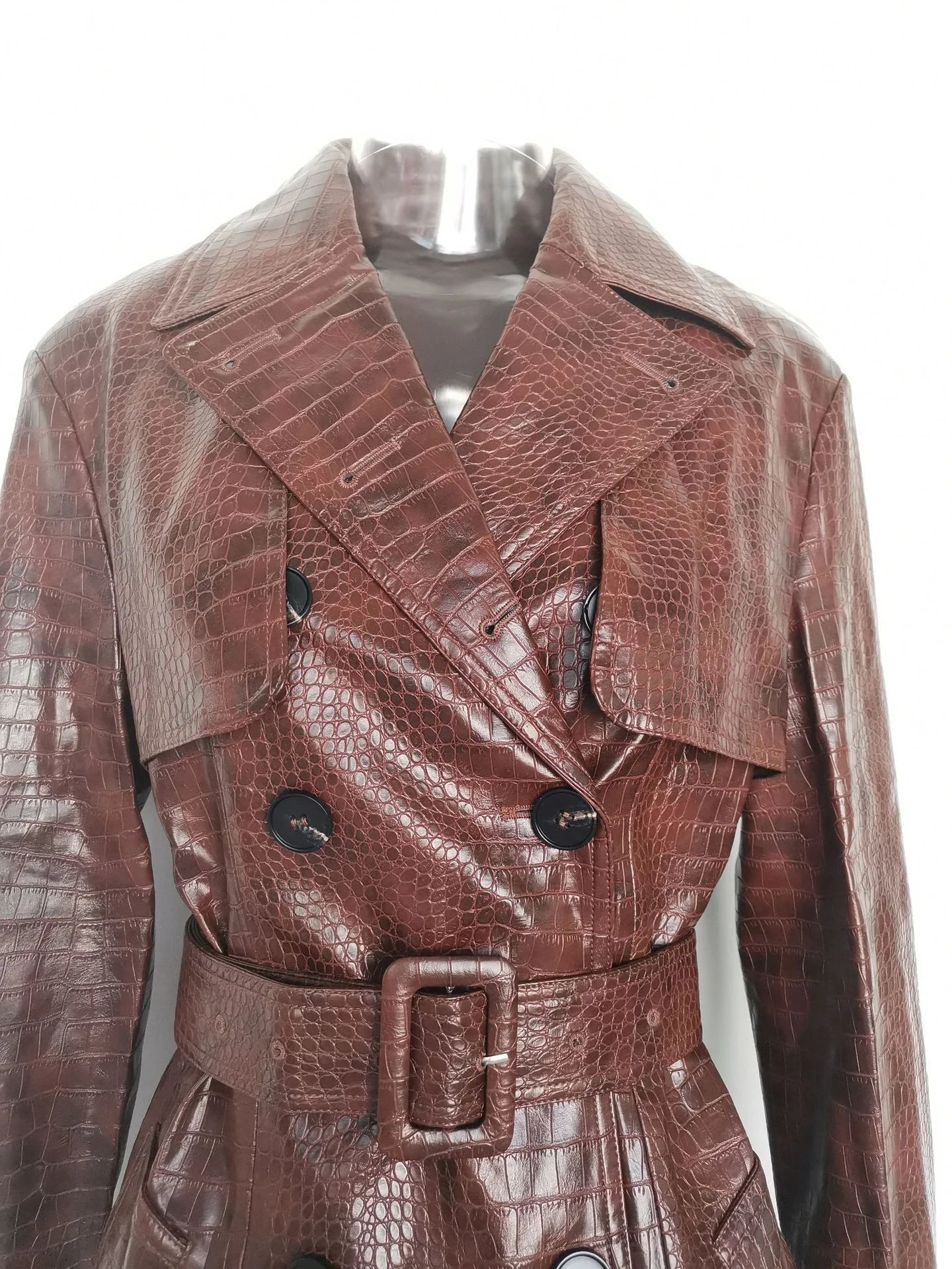 NEW Top Quality Women's Elegant Lace-Up PU Leather Windbreaker Leather Trench Coats Long Winter Outerwear Long Jackets for Night Club Prom Evening Party Ladies Luxury Apparel Supplies