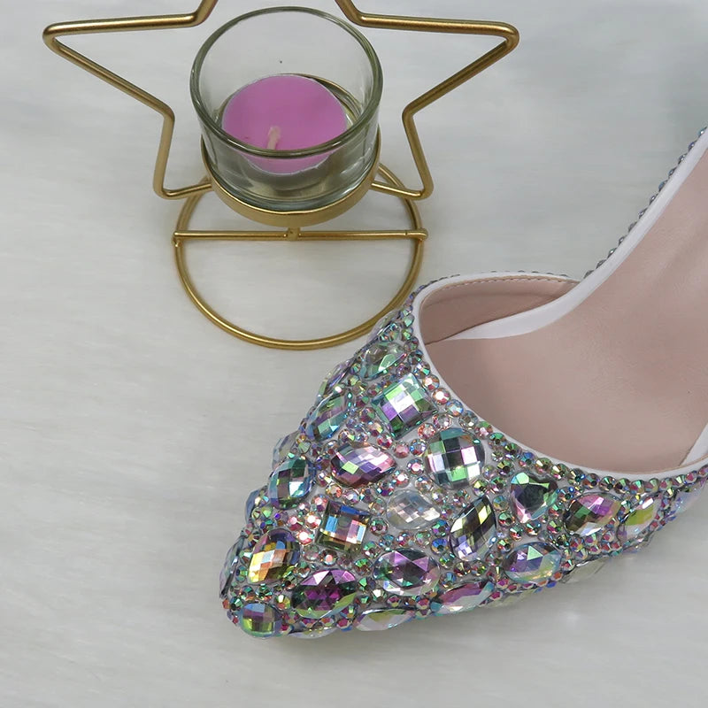 NEW Luxurious 10 Colors Summer Female Red Sandals Crystal Party Sandals Purse Set Wedding Shoes Bridal Woman Fashion Pointed Toe Thin Heel Sandals Girls Ladies Luxury Fashion Apparel Accessories Sets Clothing Supplies