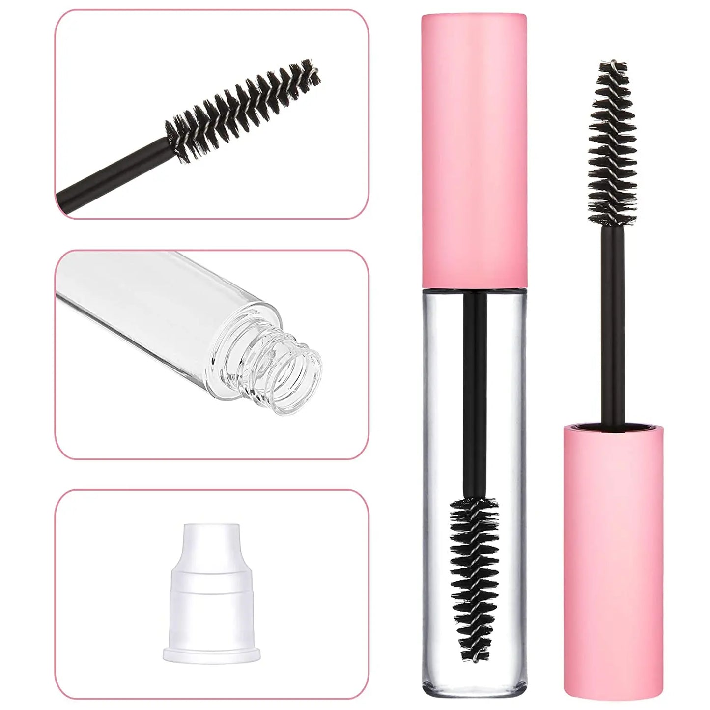 100pack Refillable Mascara Tubes with Rubber Inserts with Pink Cap for Cosmetic Packaging