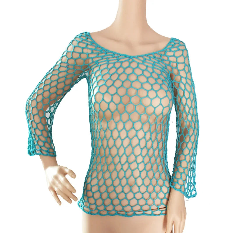 One Piecee Women Fishnet Mesh Bikini Cover Up Sexy Fishnet Hollow Out See Through Swimsuit Swimwear Tops