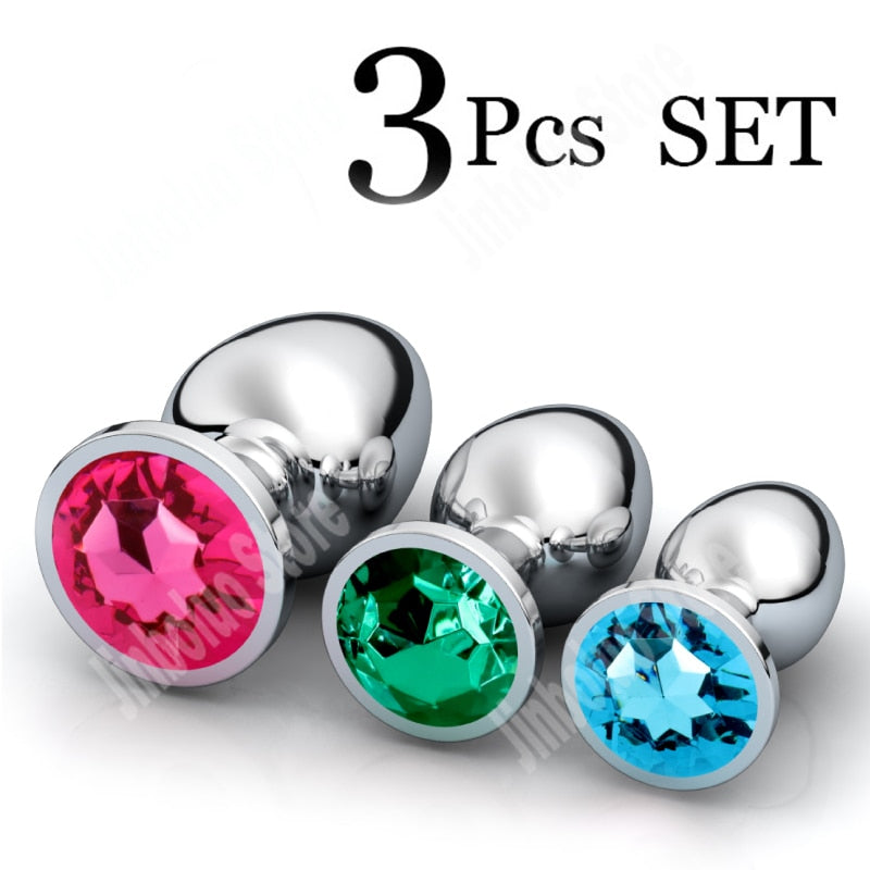 3Pcs/Set Smooth Massager Anal Beads Crystal Jewelry Heart Butt Plug StImulator Women Sex Toys Dildo Stainless Steel Anal Plug