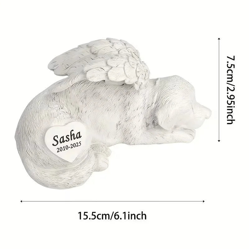 White Angel Dog Memorial Resin Commemorative Figurine Handmade Realistic Texture Engraved Words Gentle Resting Pose Indoor Outdoor Garden Lawn Courtyard Pets Memorial Supplies