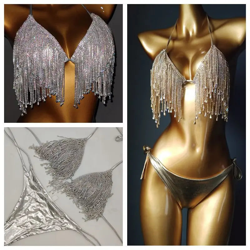Newest Crystal Bikini Diamond Swimwear Diamond Bikini Beachwear Popular Swim Suit Rhinestone Swimsuits