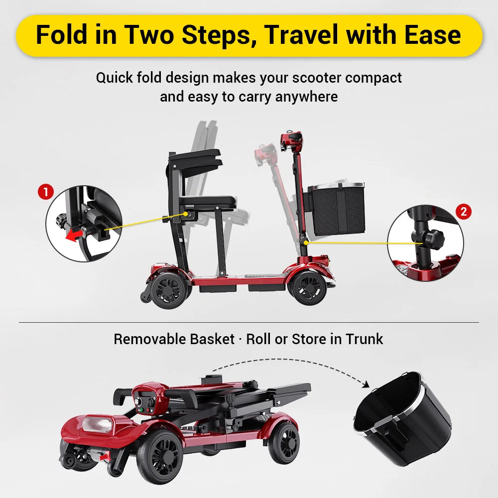 New Disabled 4 Wheels Electric Mobility Scooter Travel Mobility Scooter Handicapped Electric Power Scooter for Elderly
