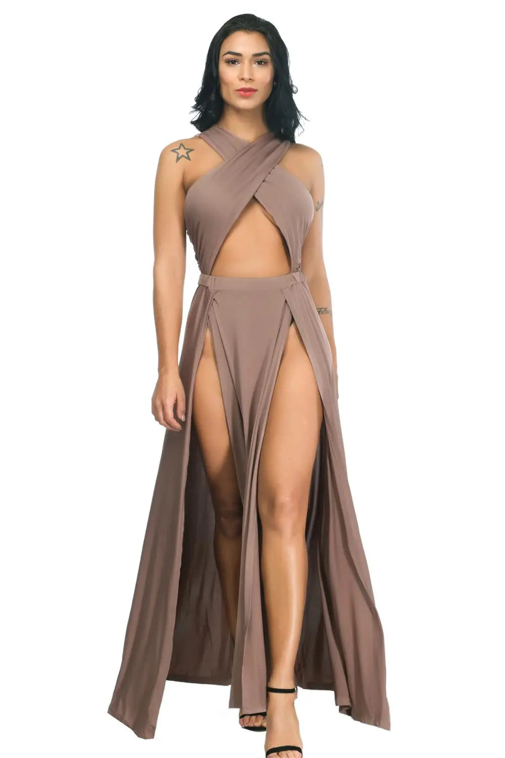 NEW Arrivals M-3XL Plus Size Sexy Cross Strap Off Shoulder Solid Color Split Black Long Dress Summer Women Asymmetrical Evening Beach
Party Night Club Dress