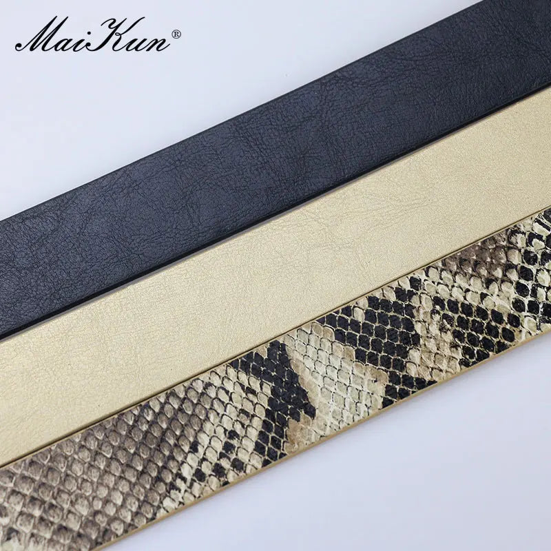 Maikun Belts for Women Snake Shape Pin Buckle Belt High Quality Leather Women Belt PU Waistband
