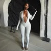 New Spring/Fall Sexy Solid Color Stretch Backless Deep V-Neck Slim Long Sleeve One Pieces Jumpsuit Bodysuit Evening Party Night Clubwear Sexy Jumpsuit Women Sexy Apparel Accessories Clothing Supplies