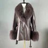 Boutique Gala HOT SALE ( Few Units Left) 8 Colors S-2XL Women's Top Quality Belted Black Real Sheepskin Leather Fur Coat Women Leather Jacket With Genuine Natural Fox Fur Collar Cuffs Ladies Winter Warm Outerwear Luxury Appar