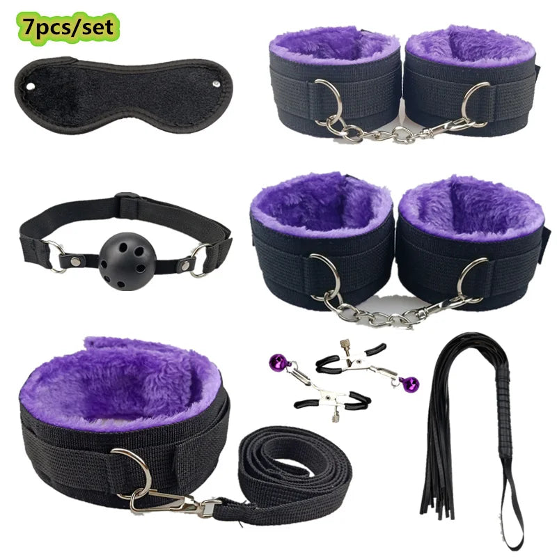 BDSM Kits Adult Products Sex Toys Handcuffs Whip Gag Sextoy Whip Anal Plug Vibrator Bdsm Bondage Set Sex Toys for Couples Women