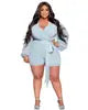 HEY BIG GIRLS... XL-5XL Plus Size Autumn Spring Curvy Women Breathable Casual Loose Fit Solid Color Chiffon Sexy Short Above Knee Romper with Belt Women Extra Large Clothing Supplies