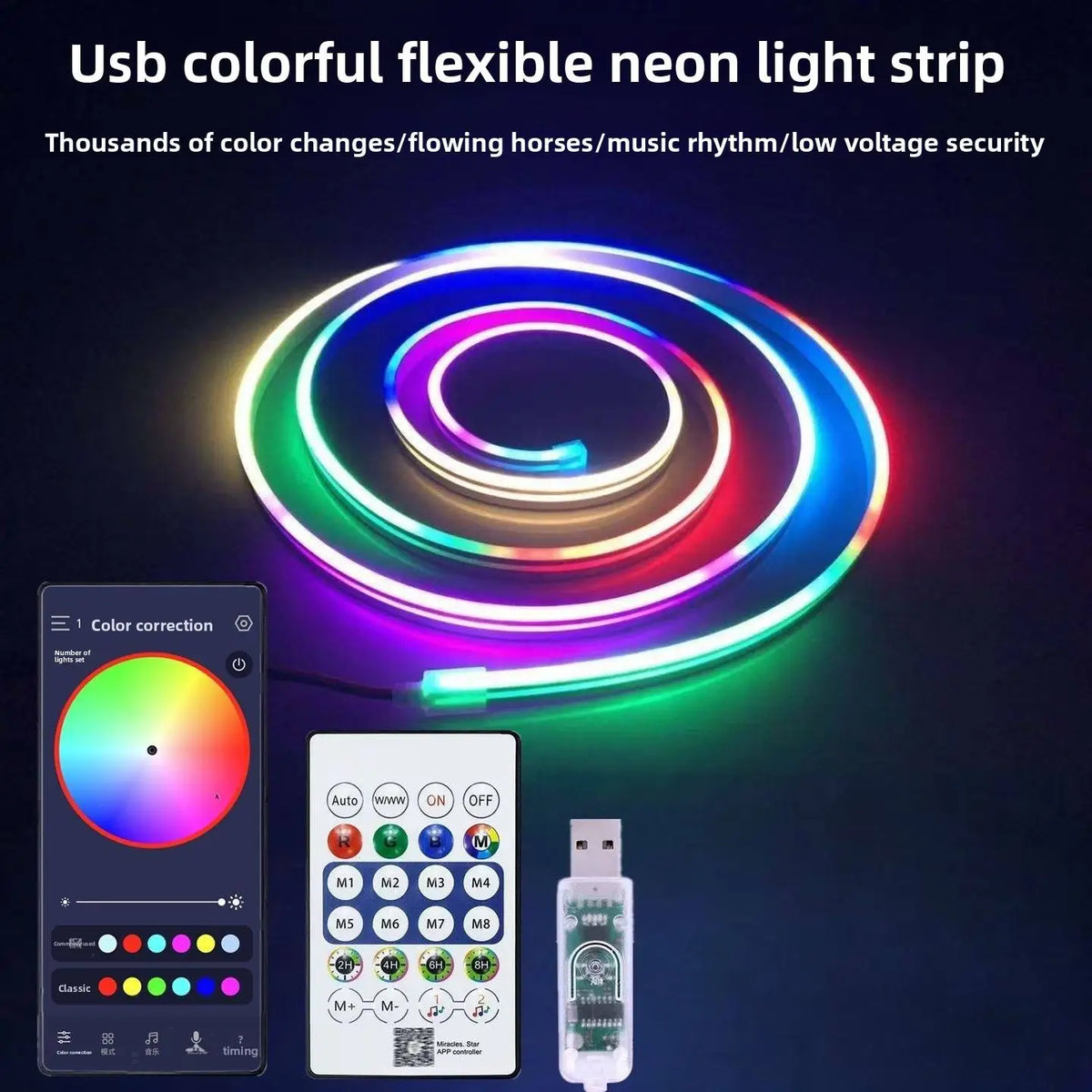 5V Smart APP Control USB RGBIC Rope Strip Flex LED Neon Strip Lights Silicone Body IP66 Waterproof Neon Strip for Home Decoration