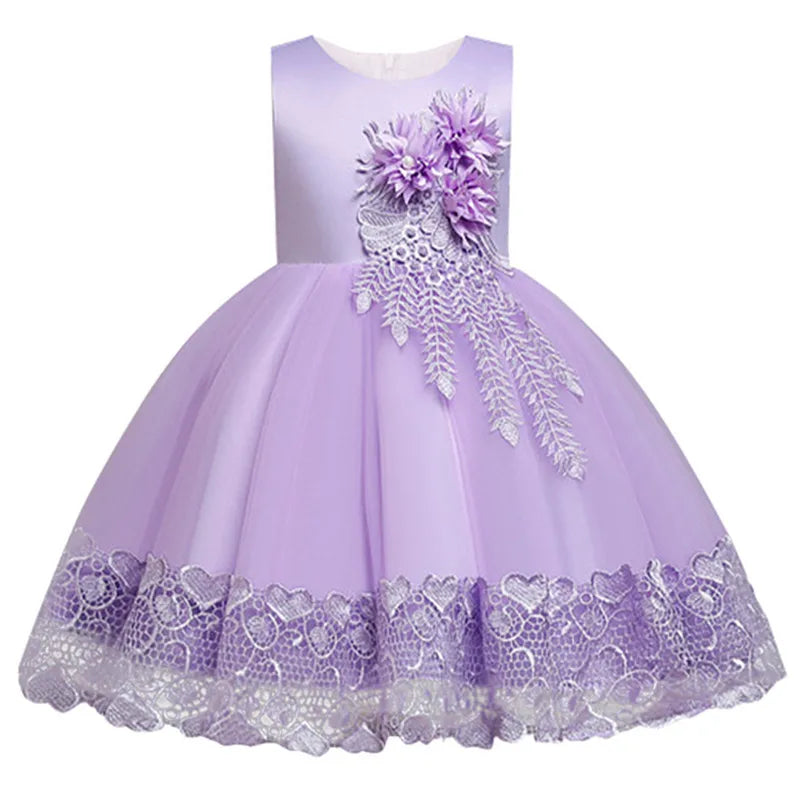 7 Colors Luxury Girls Evening Wedding Birthday Party Gown Lace Tutu Princess Dress Floral Embroidery Girls Children Clothing Kids Party Mermaid Bridal Dress Children Luxury Fashion Clothing Supplies
