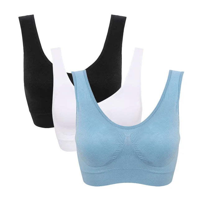 NEW Arrivals 3PCS Set M-5XL Lot Sports Bra Women's Intimates With Pads Plus Size Bras For Women Active Brassiere Push Up Big Size Yoga Sports Vest Wireless BH 5XL