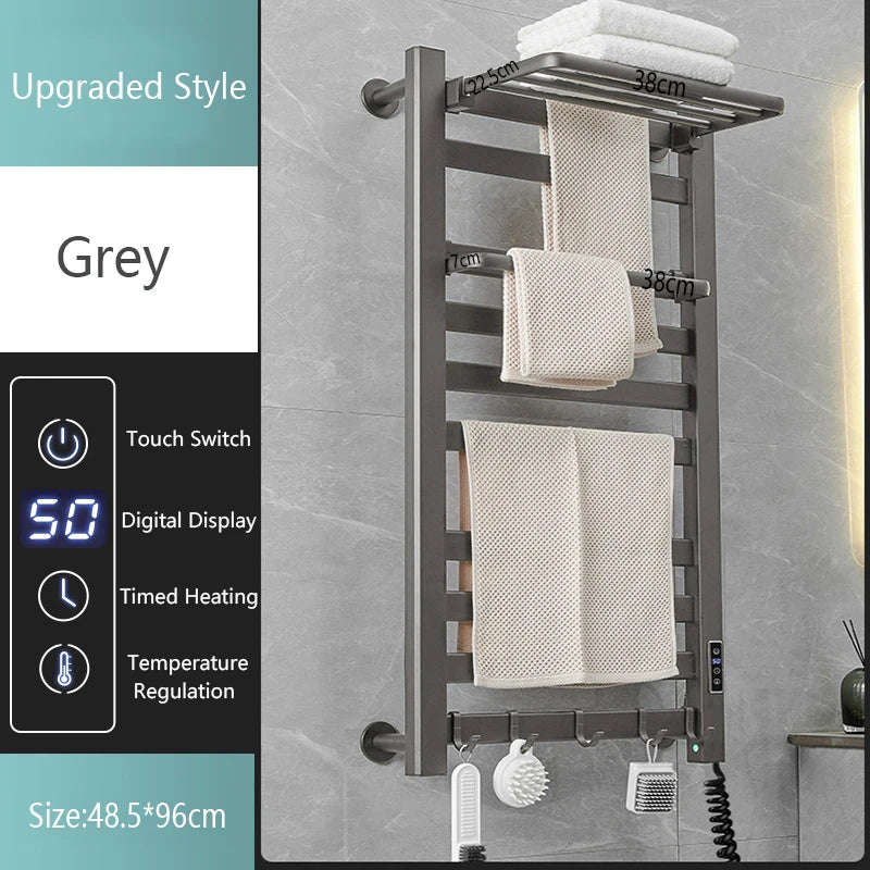 Modern Luxury Wall-Mounted Black/Gray/White Color Electric Heating Towel Rack Custom WI-FI Control Bathroom Towel Warmer Bath Towel Drying 2Y Warranty (After Sale Service: Online Technical Support) Home Hotels Use.