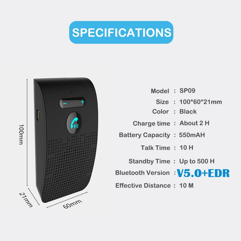 NEW Arrivals Bluetooth 5.0 Handsfree Car Kit Hi-Fi Speaker 2W Wireless Audio Receiver MP3 Music Player Noise Cancelling Sun Visor Clip