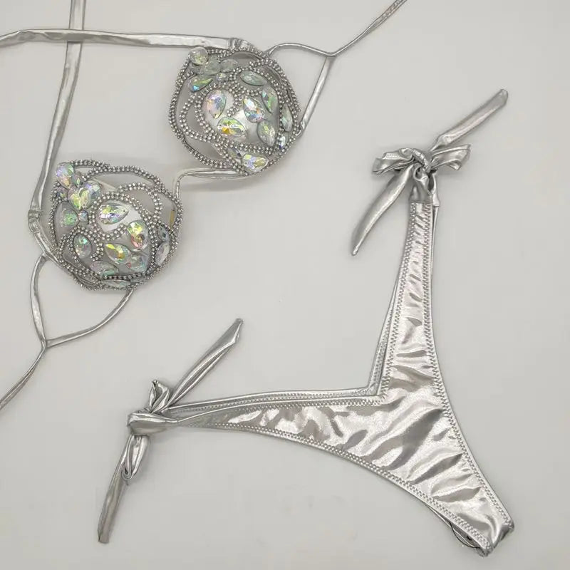NEW!!!! Style Diamond Hollow Out Bikini Set Sexy Women Swimwear Rhinestone Bling Stones Swimsuit Bathing Suit