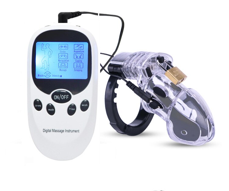 Electro Shock CB6000 Chastity Cage Ball Stretcher,Electric Stimulation Cock Cage,BDSM Timer Lock Ring Male Chastity Belt Sex Toy