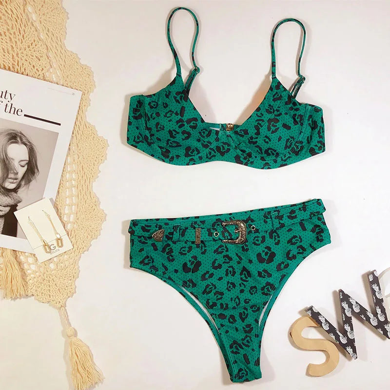 Sanderala Women Leopard Bikini Set Swimsuit Lady Padded Swimsuit Female Padded Summer Girls Beachwear Sexy Bathing Suits