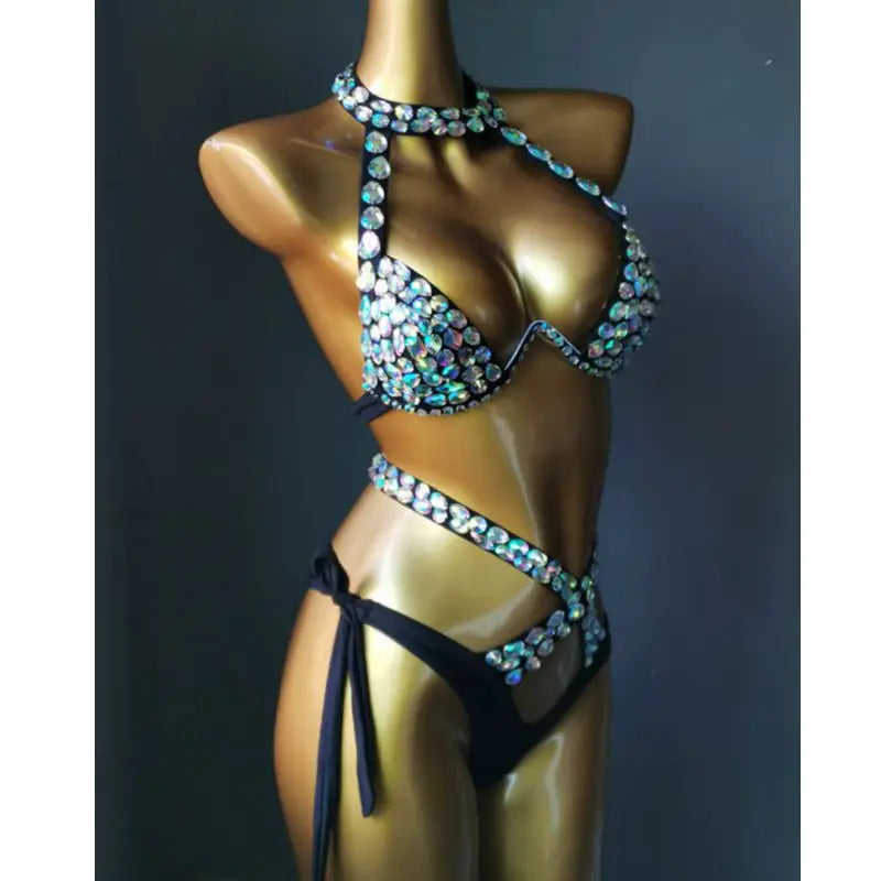 NEW Arrivals Summer Luxury Diamond Rhinestones Bikini Set Sexy Women Swimwear Rhinestone Ladies Beach Bathing Swimming Pool Suit Bling Stones Swimsuit Crystal Bikini Suit