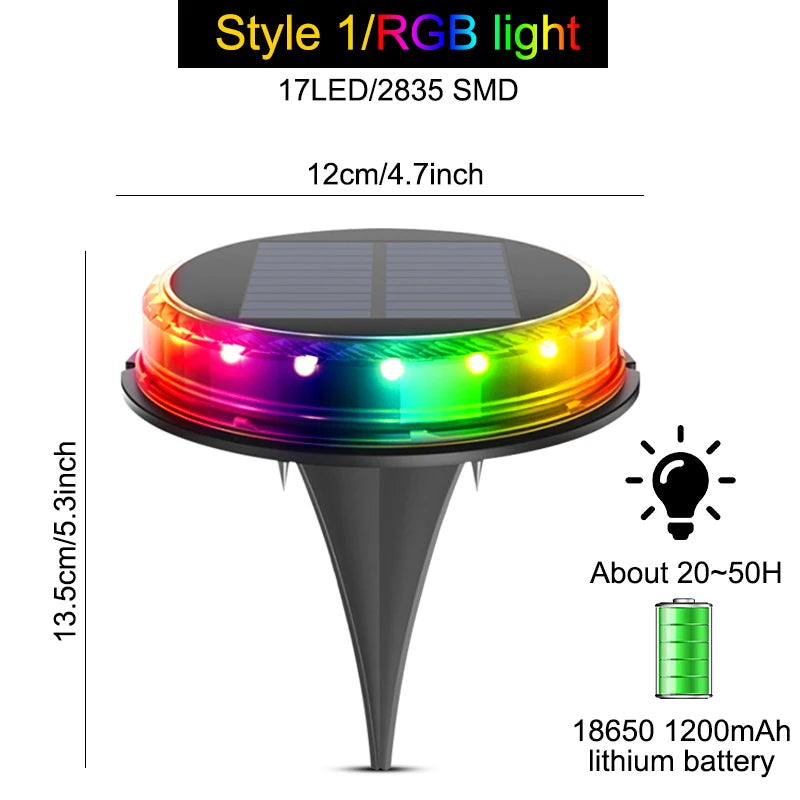 NEW 4PCS Set Solar Powered Ground Colorful RGB/White/ Warm White Light Waterproof Garden Pathway Deck Lights With 8 LEDs Solar Lamps for Home Yard Driveway Lawn Road