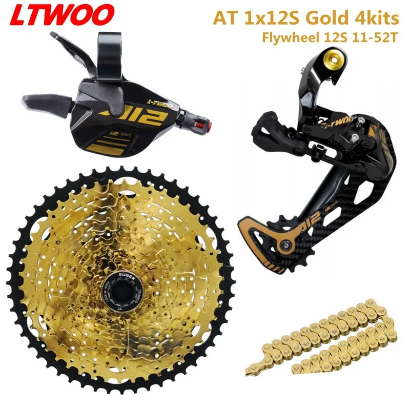 NEW Top Quality MTB Mountain Bike 12 Speed Group Set 12s 11-52T Cassette Shifter Rear Derailleur Shift Chain 12S Gold Group Set For SRAM Shimano Bicycle Accessories Sports Supplies