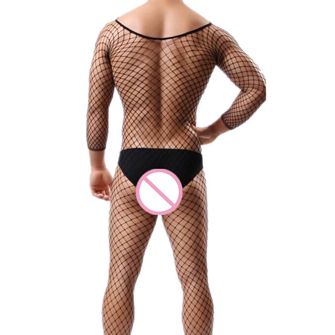 Fetish Men Gay Crossdress Wear Open Crotch Bodystocking Sexy Male Lingerie Porno Sex Transparent Sleepwear Fishnet Body Stocking