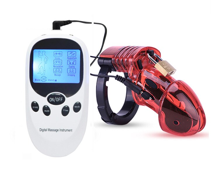 Electro Shock CB6000 Chastity Cage Ball Stretcher,Electric Stimulation Cock Cage,BDSM Timer Lock Ring Male Chastity Belt Sex Toy