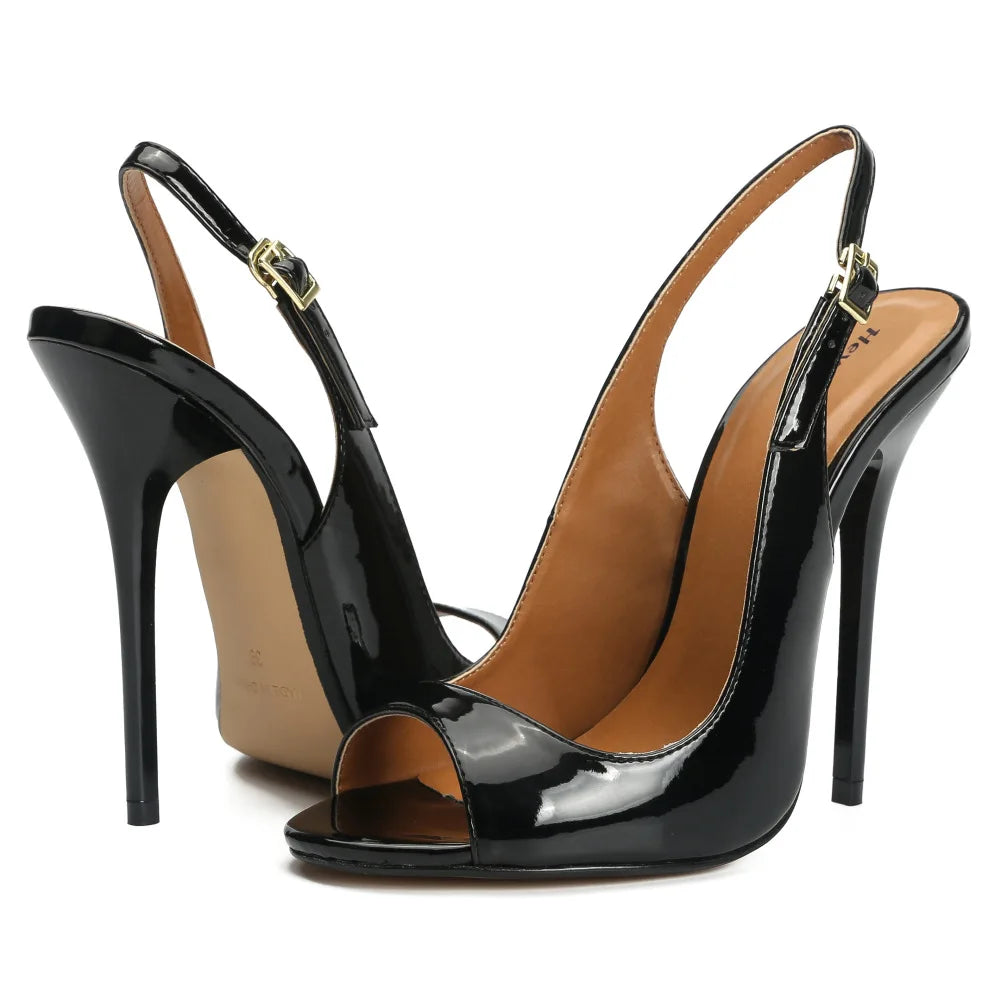 NEW Arrivals Red/Black Women Luxury Sandals Patent Leather Buckle Strap 13CM Thin High Heels Peep Toe Evening Party Night Club Wedding Birthday Shoes Female Ladies Luxury Fashion Apparel Accessories Clothing Supplies