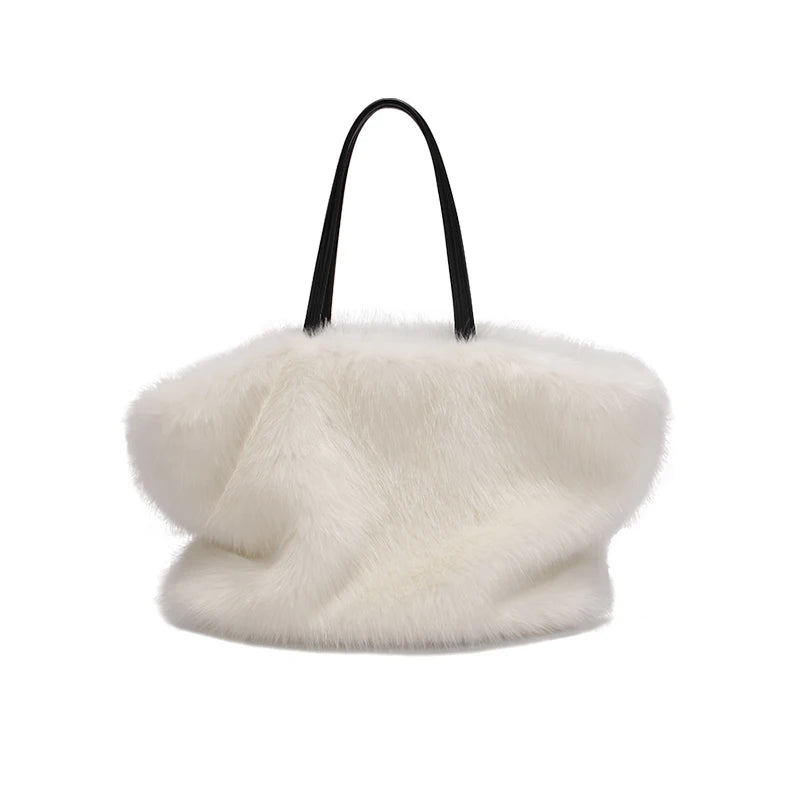 New Luxury Women Girls Real Mink Fur Shoulder Bag Totes Handbag Brand Party Bag Ladies Natural Mink Fur Hand Bags Luxury Versalite Designer Evening Bag Female Ladies Luxury Fashion Clothing Accessories Products