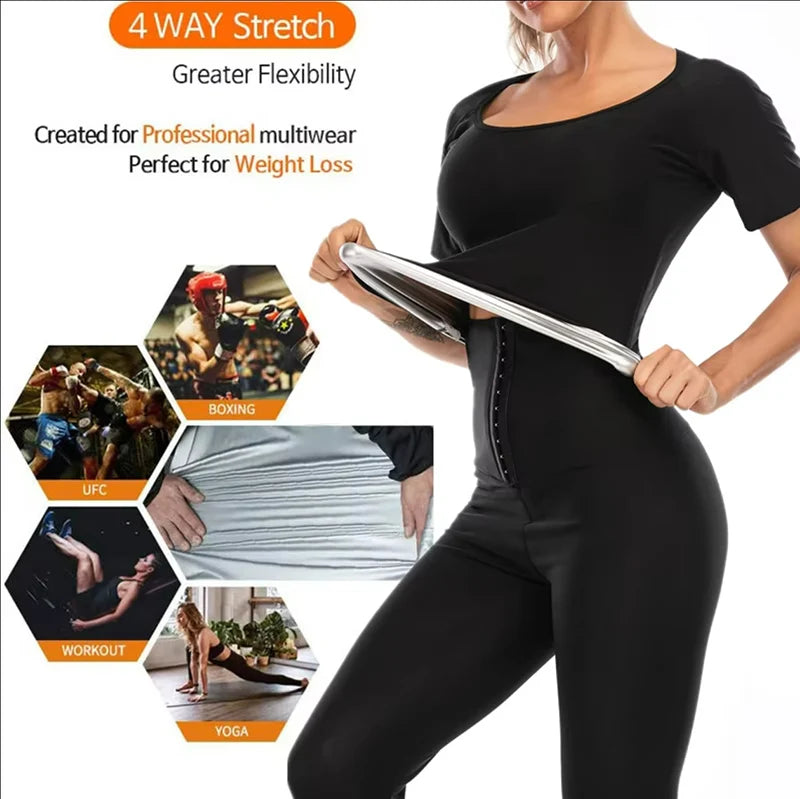 S-5XL Women's Outdoor Running Gym Fitness Waist Trainer Sweat Shirt Sauna Suit for Home Weight Loss Workout Shaper Cincher Slimming T-Shirt Fat Burning Shapewear
