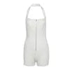 Black/White/Brown Color Summer Casual Fitness Knitted Sexy Slim Halter Zipper Skinny Above Knee Women's Jumpsuit Pure Color Backless Evening Beach Party Night Clubwear Prom Sexy Outfits