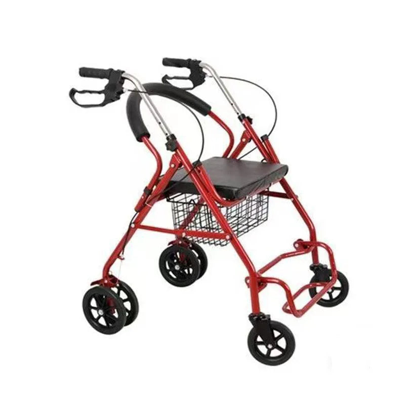 HOT SALE Rehabilitation Disabled Paralyzed Elderly People Equipment Lightweight Standing Walker Rollator With Seat Brakes and Basket Mobility Zimmer Frame Accessories for Outdoor Activities Hiking Shopping Health Care Tools