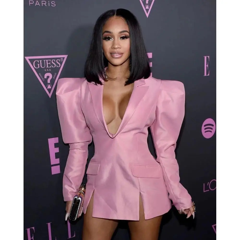 NEW Arrivals Big Size 6 Colors Spring Autumn African Luxury Blazer Women Mini Sexy Club Wear Notched Collar Long Sleeve V-Neck Evening Night Party Wedding Birthday Celebrities Dress Blazer