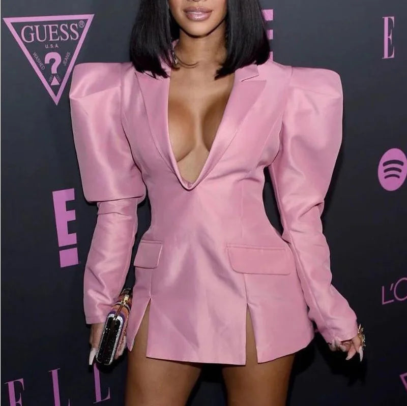 NEW Arrivals Big Size 6 Colors Spring Autumn African Luxury Blazer Women Mini Sexy Club Wear Notched Collar Long Sleeve V-Neck Evening Night Party Wedding Birthday Celebrities Dress Blazer