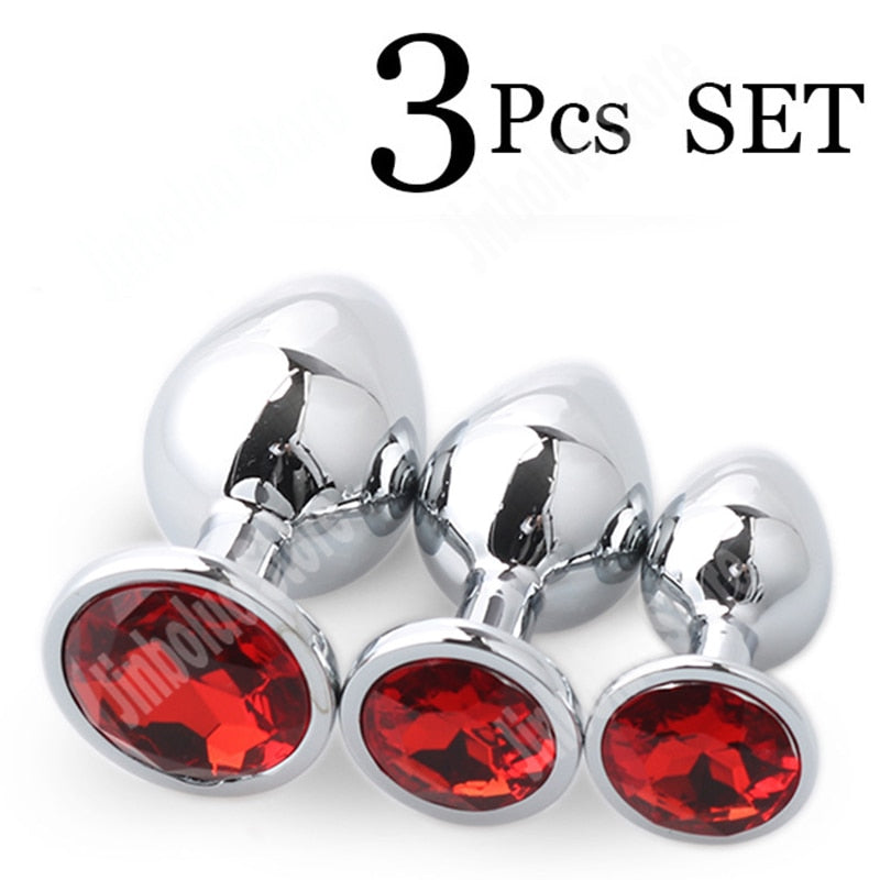 3Pcs/Set Smooth Massager Anal Beads Crystal Jewelry Heart Butt Plug StImulator Women Sex Toys Dildo Stainless Steel Anal Plug