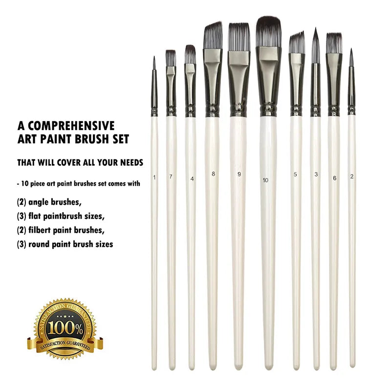 Paint Brushes Set for Art Acrylic Gouache Oil Watercolor Artist Canvas Synthetic Nylon Tips 10 Pack