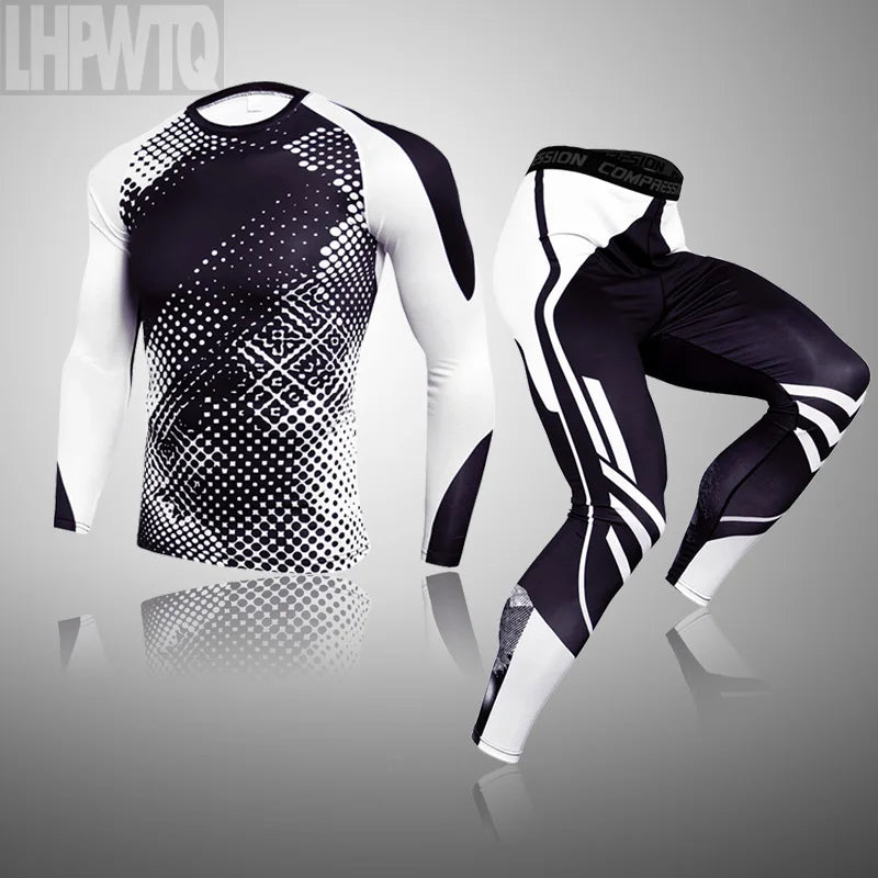 NEW 2PCS Set S-3XL Plus Size Winter Tight Tactical Thermal Underwear Men Outdoor Sports Function Breathable Training Cycling ThermL Underwear Long Johns Sports Apparel Supplies