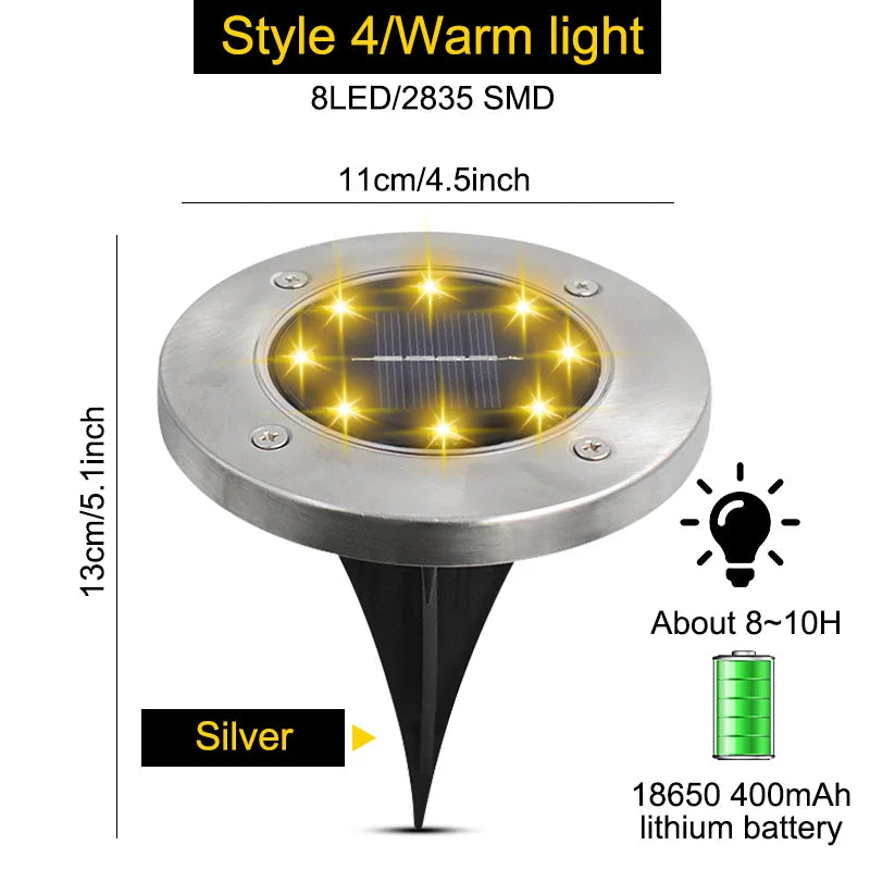 NEW 4PCS Set Solar Powered Ground Colorful RGB/White/ Warm White Light Waterproof Garden Pathway Deck Lights With 8 LEDs Solar Lamps for Home Yard Driveway Lawn Road