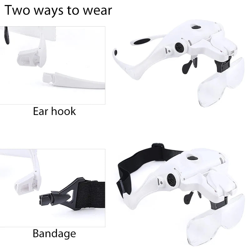 Full Set Lash Magnifying Glass 5 Lens USB With LED Light Lamp Adjustable Headband Eyelash Extension Tools False Lashes Make-Up Jewelry Accessories
