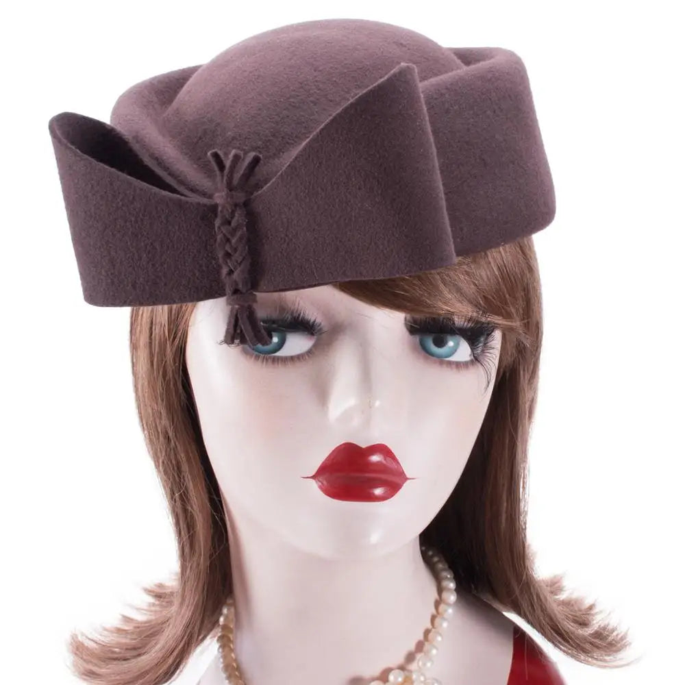 Lawliet Teardrop Fascinator Women Vintage Look Pillbox Hat Top Fancy Wool Felt Hat Cocktail Racing Party Wedding Church A253